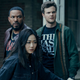 M.M. (Laz Alonso), Kimiko (Karen Fukuhara), and Hughie (Jack Quaid) in a scene from The Boys.